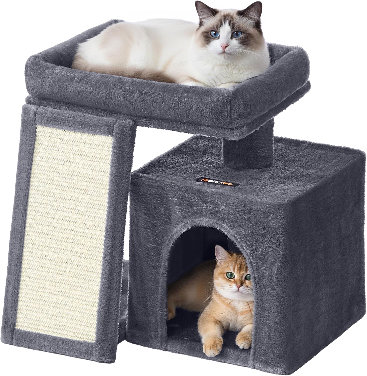 Detalle de FEANDREA CLAWFY Collection PCT010GD01 Cat Tree with Sisal Scratcher, Cave and Dove Grey Plush