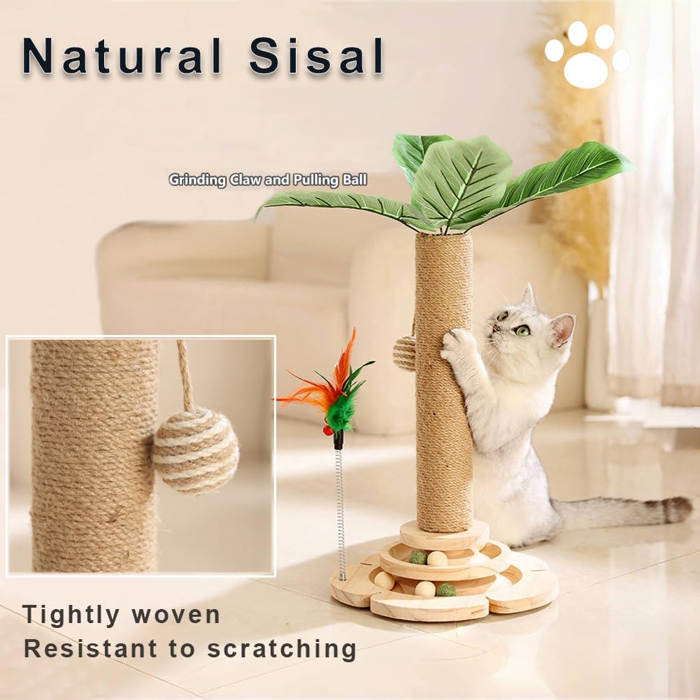 Thumbnail 2 de Marchul 5 in 1 Cat Toys: Multifunctional Scratching Post with Sisal Rope, Wooden Track Ball & Simulated Plants