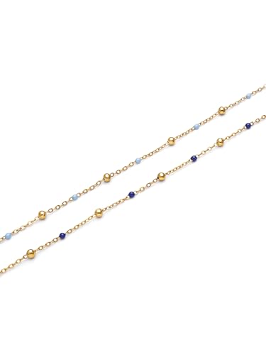 Detalle de SINGULARU Tobilleras Amistad Azul Acero Baño Oro (Pack 2)