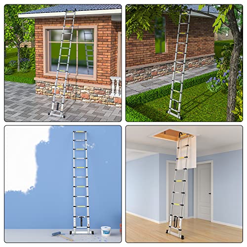 Thumbnail 1 de MYHMCT Telescopic Ladder 3.8M Aluminium Loft Ladder with Hooks