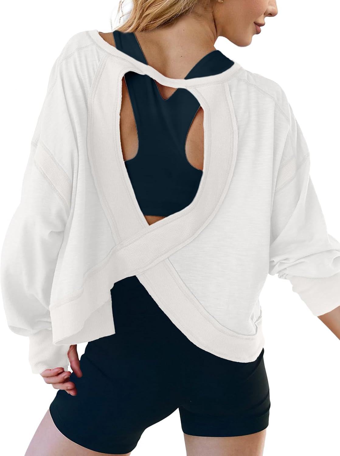 Thumbnail 3 de UNIANKIYA Open Back Long Sleeve Crop Top