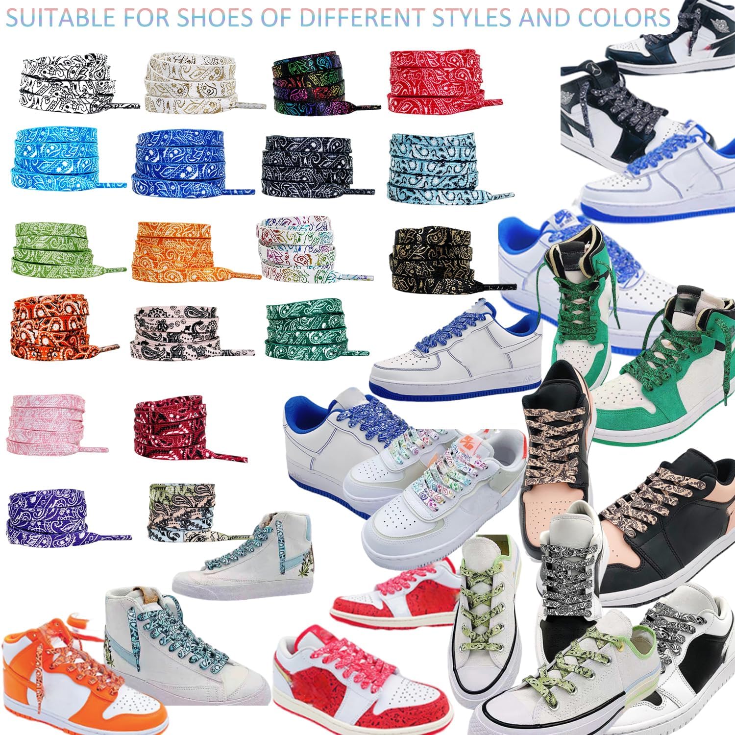 Thumbnail 3 de QUILISHA 1 Paar Schnürsenkel Flach 8 mm – bunte, langlebige Flat Shoelaces für Sneaker und Freizeitschuhe