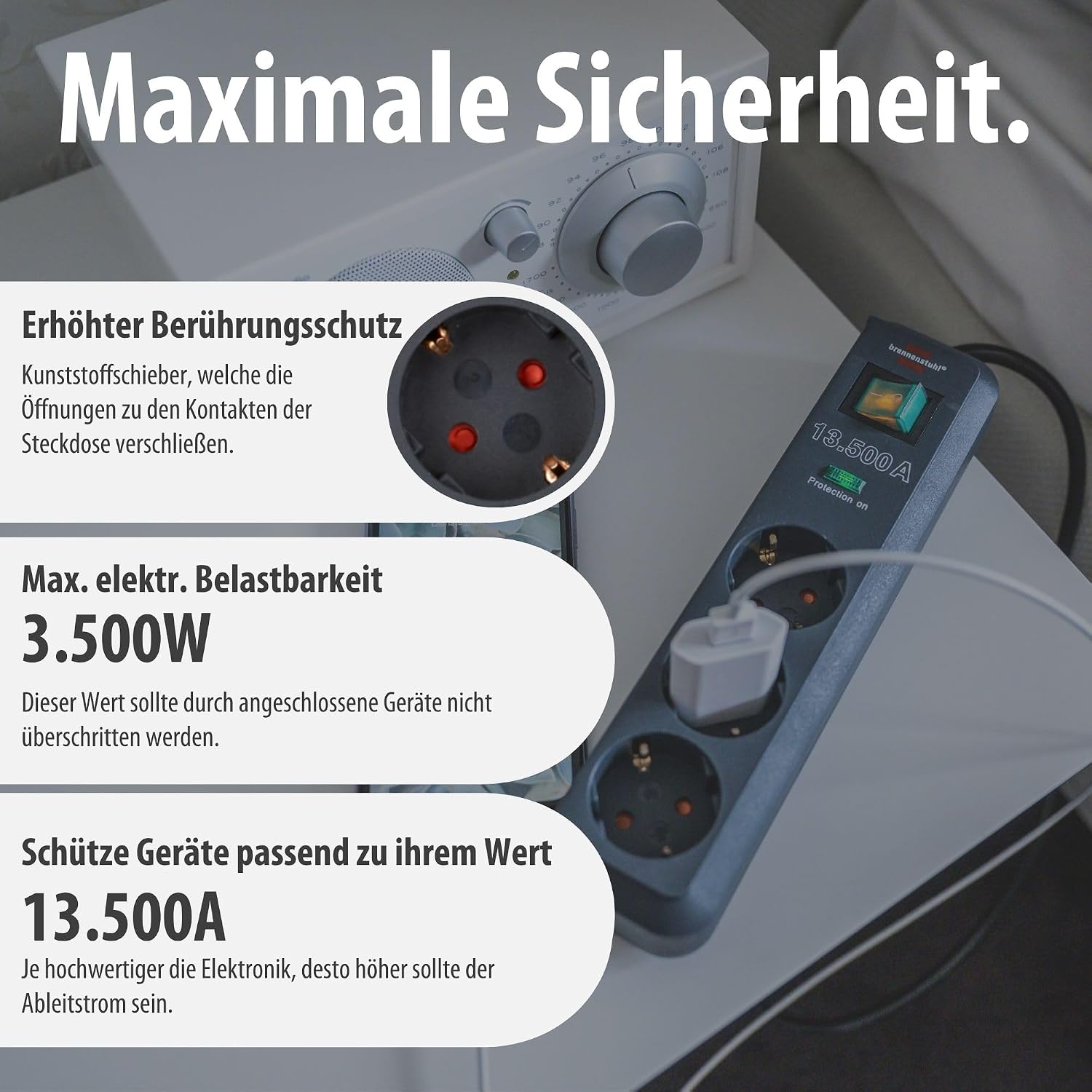 Thumbnail 3 de Brennenstuhl Eco-Line 3er-Steckdosenleiste mit Überspannungsschutz – 1,5 m Kabel, beleuchteter Schalter