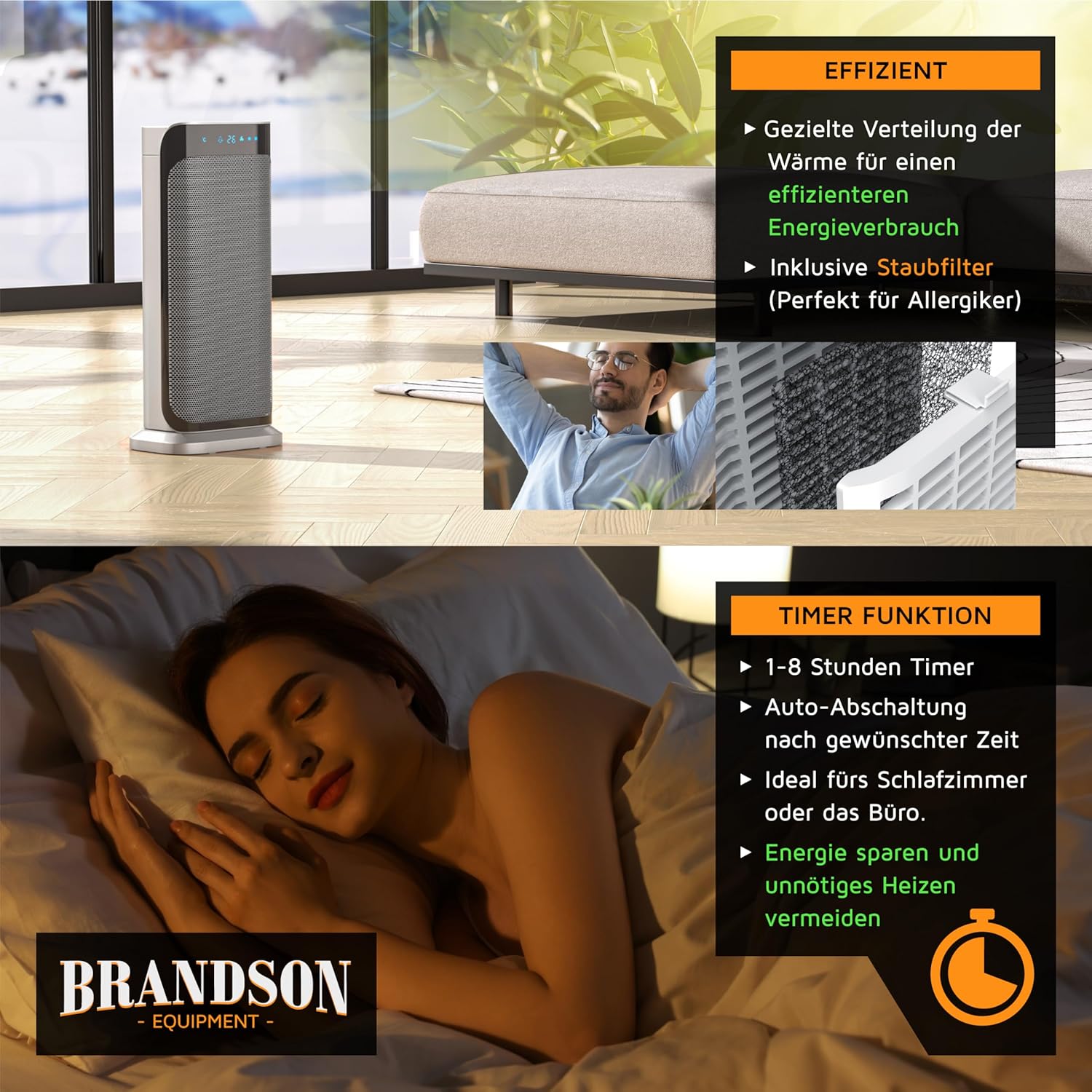 Detalle de Brandson Heizlüfter 2000 Watt mit Fernbedienung (Brandson 305027) – mit Oszillation und Timer