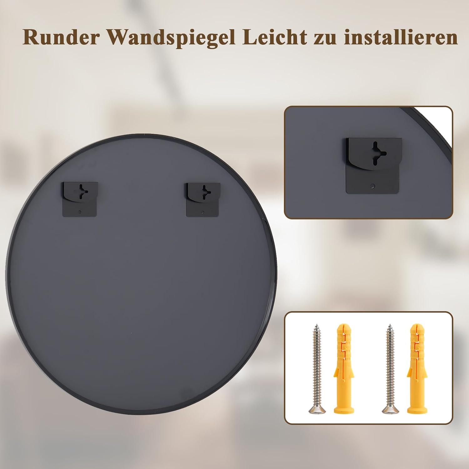 Detalle de BEAUTYPEAK 106 cm runder Wandspiegel mit bruchsicherem Glas und Aluminiumrahmen in Schwarz