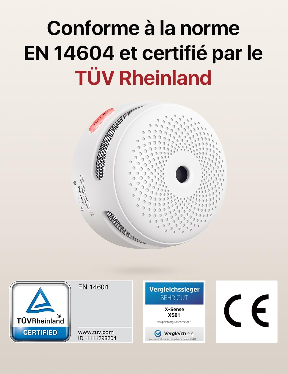 Detalle de X-Sense Mini-Détecteur de Fumée XS01 — Lot de 12, autonomie 10 ans, EN 14604, capteur photoélectrique