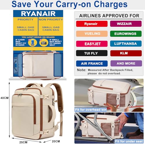 Thumbnail 1 de ENZOSUM Maleta de Cabina para Ryanair 40x20x25 cm | Mochila de Viaje Beige con Compartimento para Portátil de 14