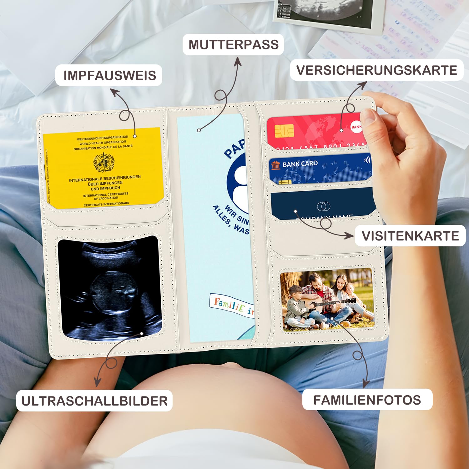 Detalle de Mngevcy Mutterpasshülle aus Kunstleder mit 9 Fächern und Knopfverschluss