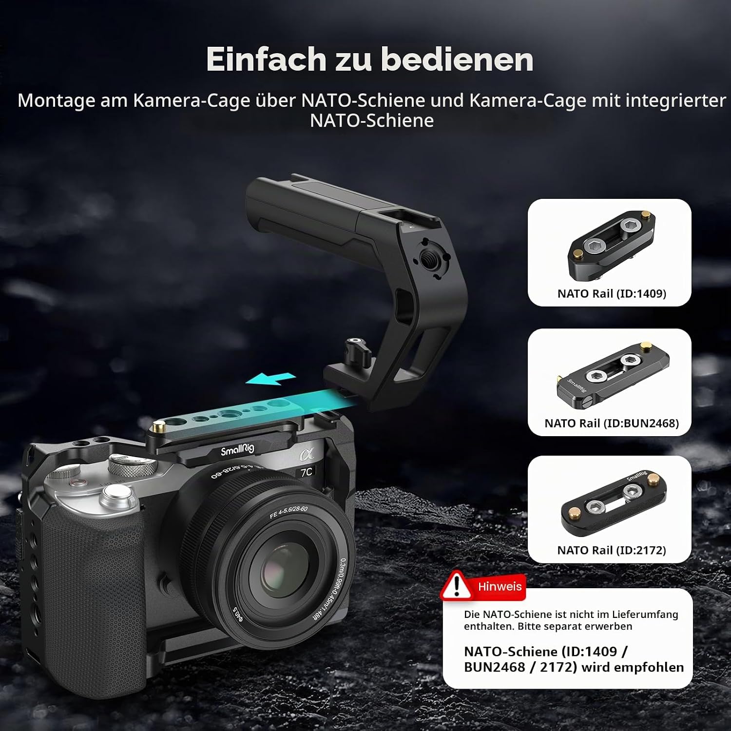 Detalle de SMALLRIG Leichte NATO-Klemme Obergriff 5977 – kompakter Handgriff mit NATO-Schiene und Kalt-Schuh-Bestimmungen
