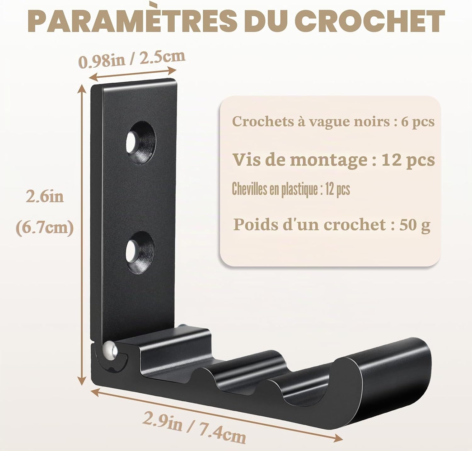 Thumbnail 1 de OHIYO Lot de 6 crochets pliants noirs – ganchos muraux en aluminium multifonctions