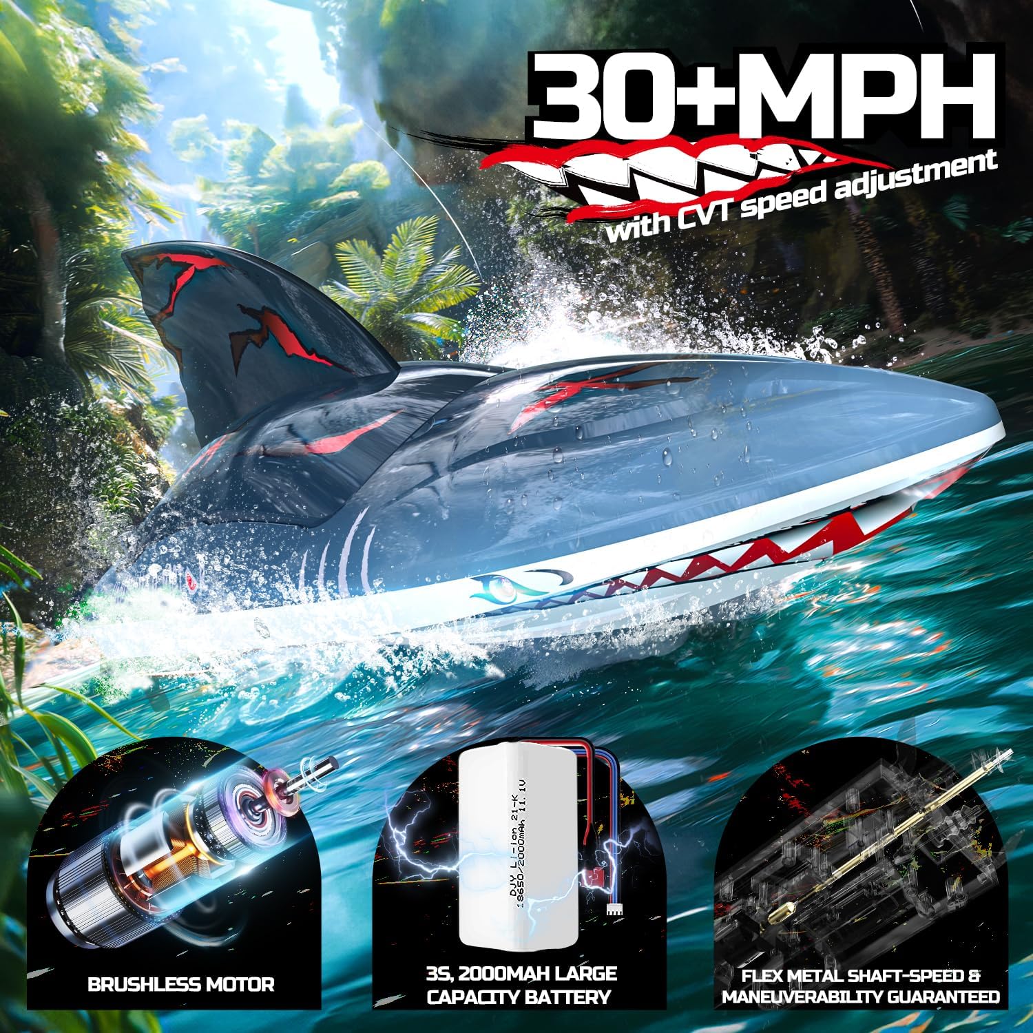 Detalle 2 de DEERC RC Haiboot 48 km/h đ€