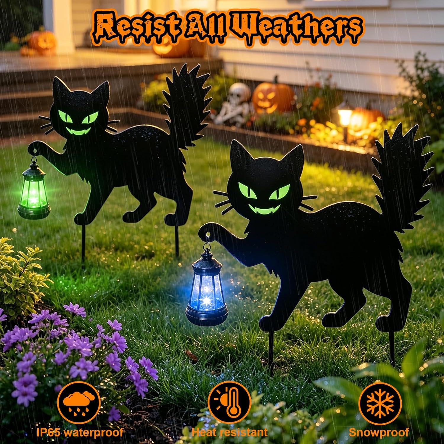 Detalle 2 de yulloyello LL-WS-ZMMTD-2P Halloween Black Cat Yard Signs, 2-Piece Metal Set