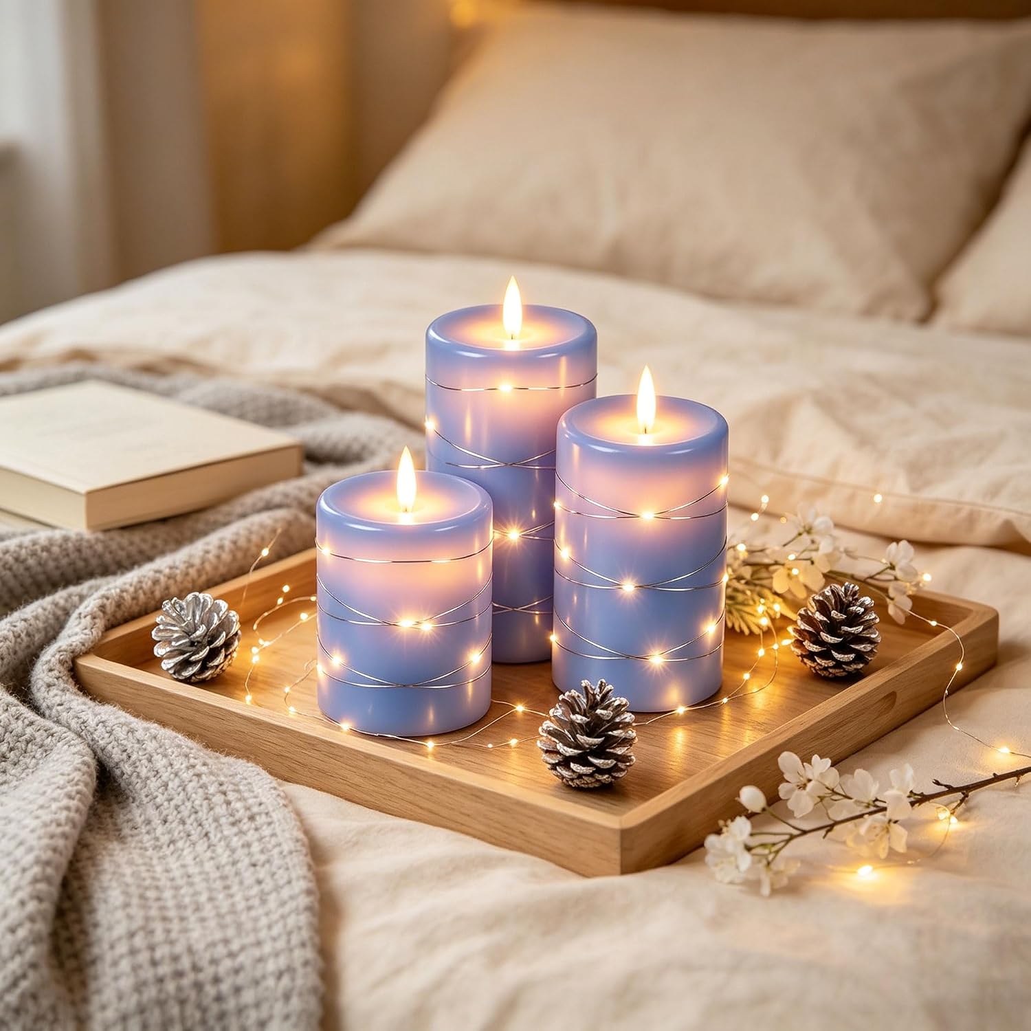 Detalle 1 de Da by Blue Real-Wax Flameless Taper Candles with Copper Lights and Remote, 3-Pack
