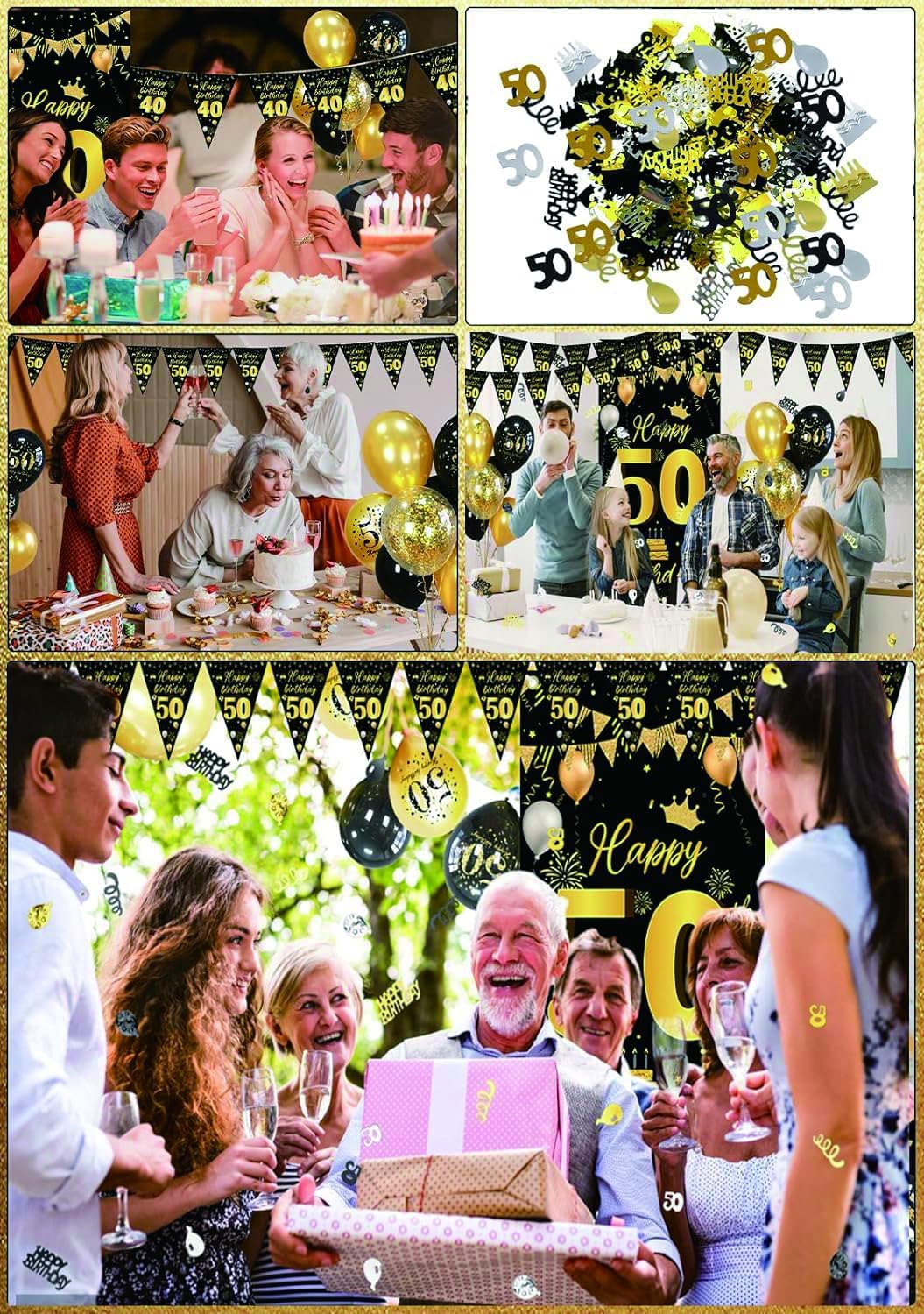 Thumbnail 6 de 60th Birthday Decorations for Women and Men — Black & Gold Theme with 60 Balloons