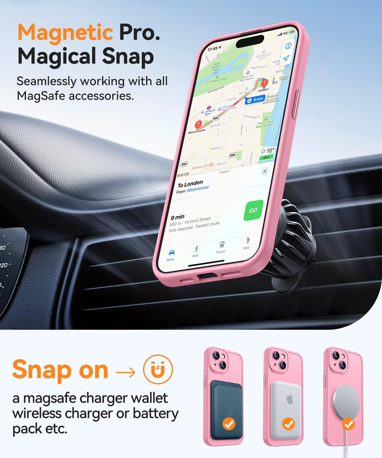 Detalle 2 de CANSHN Magnetic iPhone 15 Case with MagSafe and full camera protection (6.1") – Pink