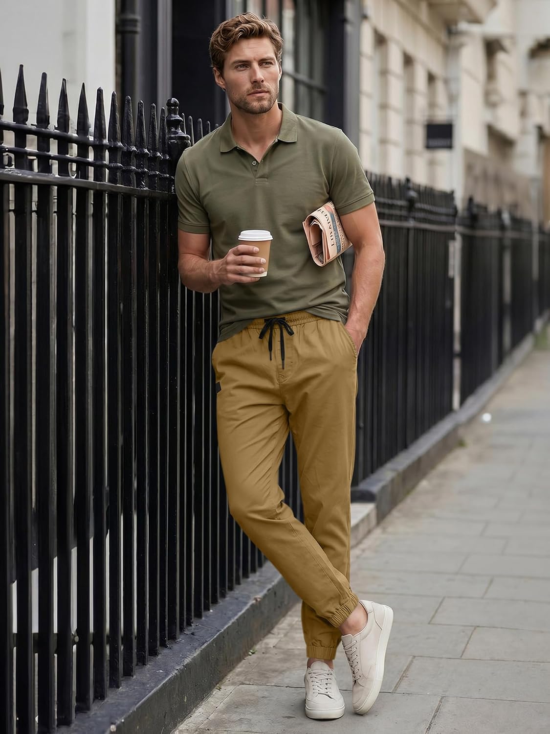 Detalle 1 de JMIERR ZM5M771124-P-T01 Men’s Twill Jogger Pants, Stretch Cotton, Tapered Fit