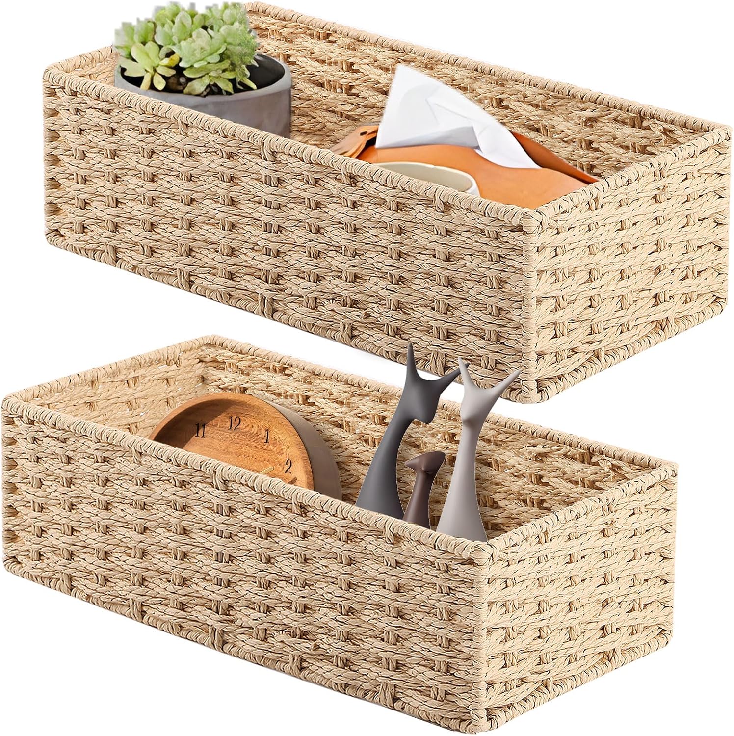 Detalle de YheenLf BZ004N gevlochten opbergmanden, set van 2 in naturel papier