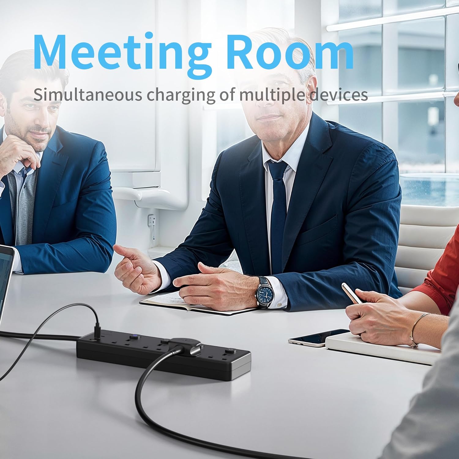 Thumbnail 5 de Extension Lead with 3 USB Slots (30W) and 4-Way Sockets, 3M Wall-Mountable Surge Protected Power Strip