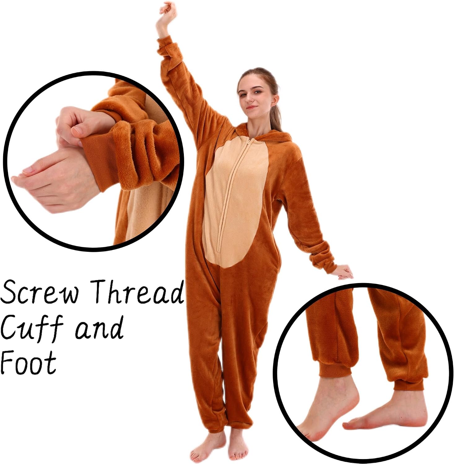 Detalle 2 de COSUSKET Snug Fit Adult Monkey Onesie Pajamas, Flannel, Zip Closure
