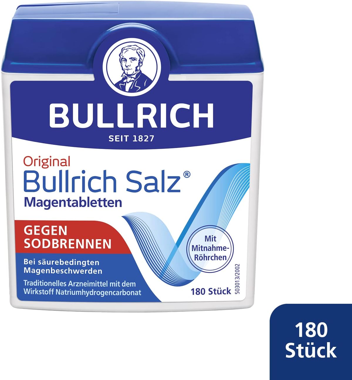Detalle de Original Bullrich Salz® – Schnelle Hilfe bei Sodbrennen und säurebedingten Magenbeschwerden, vegan, 180 Tabletten (2er Pack)