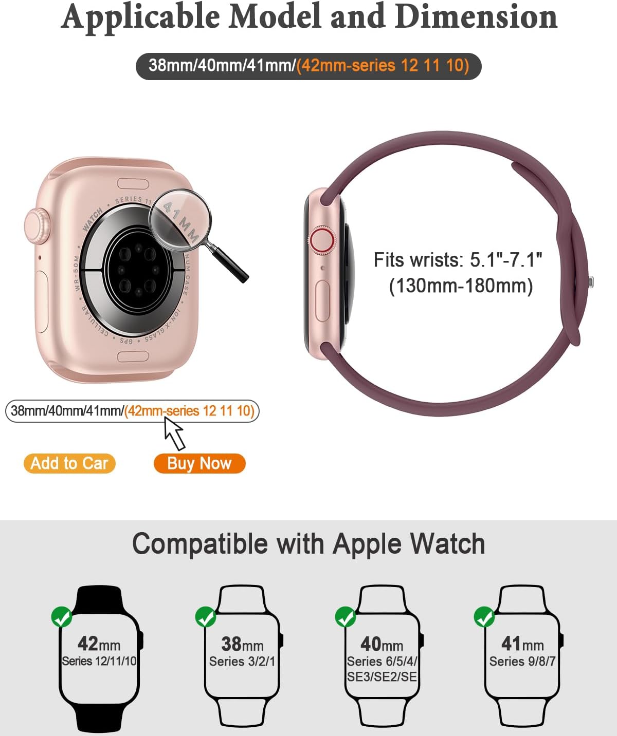 Detalle 2 de HEARTBOOM 6-Pack Silicone Sport Bands for Apple Watch, Adjustable Multi-Color Set