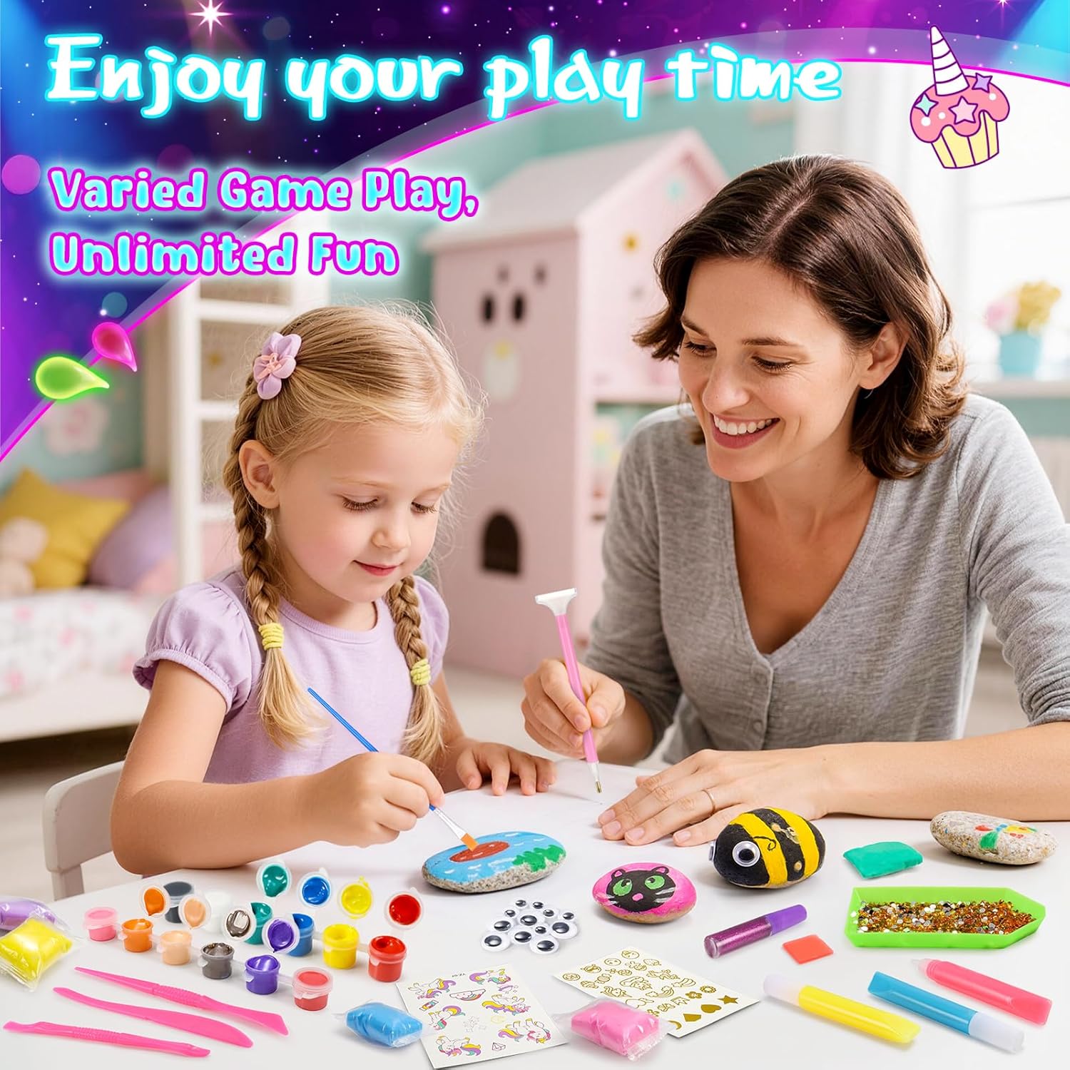 Thumbnail 3 de Glow Rock Painting Kit for Kids (Age 4–10) – Glow-in-the-dark rock arts and crafts set