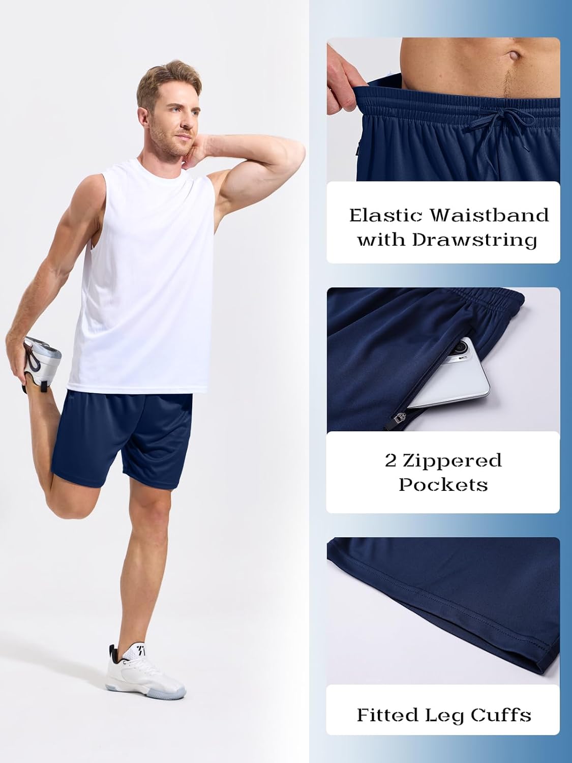 Thumbnail 4 de Cimic Mens Running Shorts Quick Dry Pack (3/5) – Lightweight, Zipper Pockets & Adjustable Drawstring