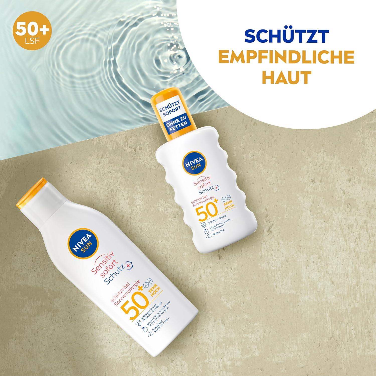 Thumbnail 2 de NIVEA SUN Sensitiv Sofortschutz Sonnenlotion LSF 50+ – parfümfreie, wasserfeste Sonnencreme für empfindliche Haut (200 ml)