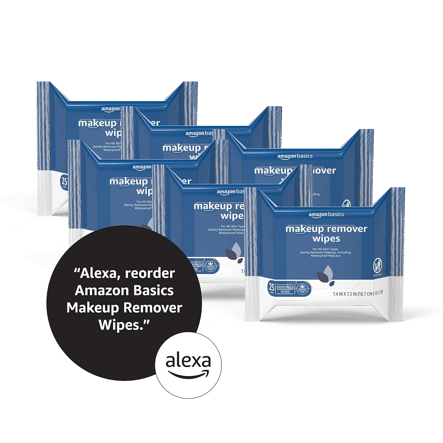 Detalle 1 de Amazon Basics Makeup Remover Wipes – Gentle, Plant-Based & Alcohol-Free (6-Pack, 25 Count Each)
