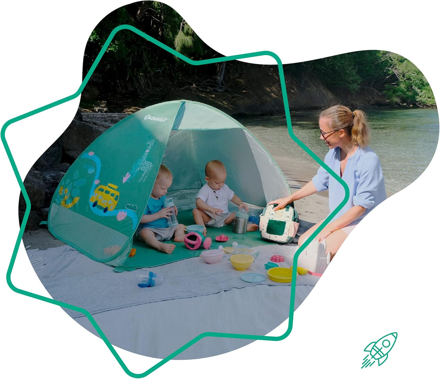 Detalle de Badabulle Tenda di protezione UV SPF50+ Pop-Up: grande tenda anti-UV per spiaggia e giardino