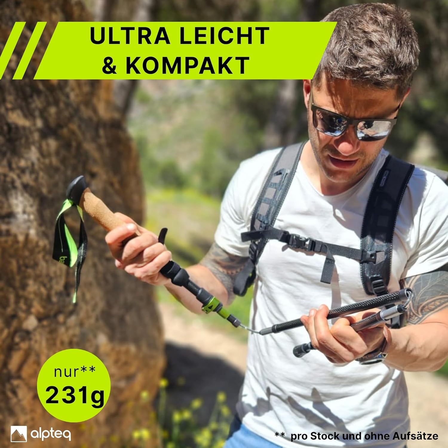 Thumbnail 1 de Alpteq Wanderstöcke faltbar Carbon oder Aluminium mit Korkgriff – leichte, kompakte Trekking- und Nordic-Walking-Stöcke