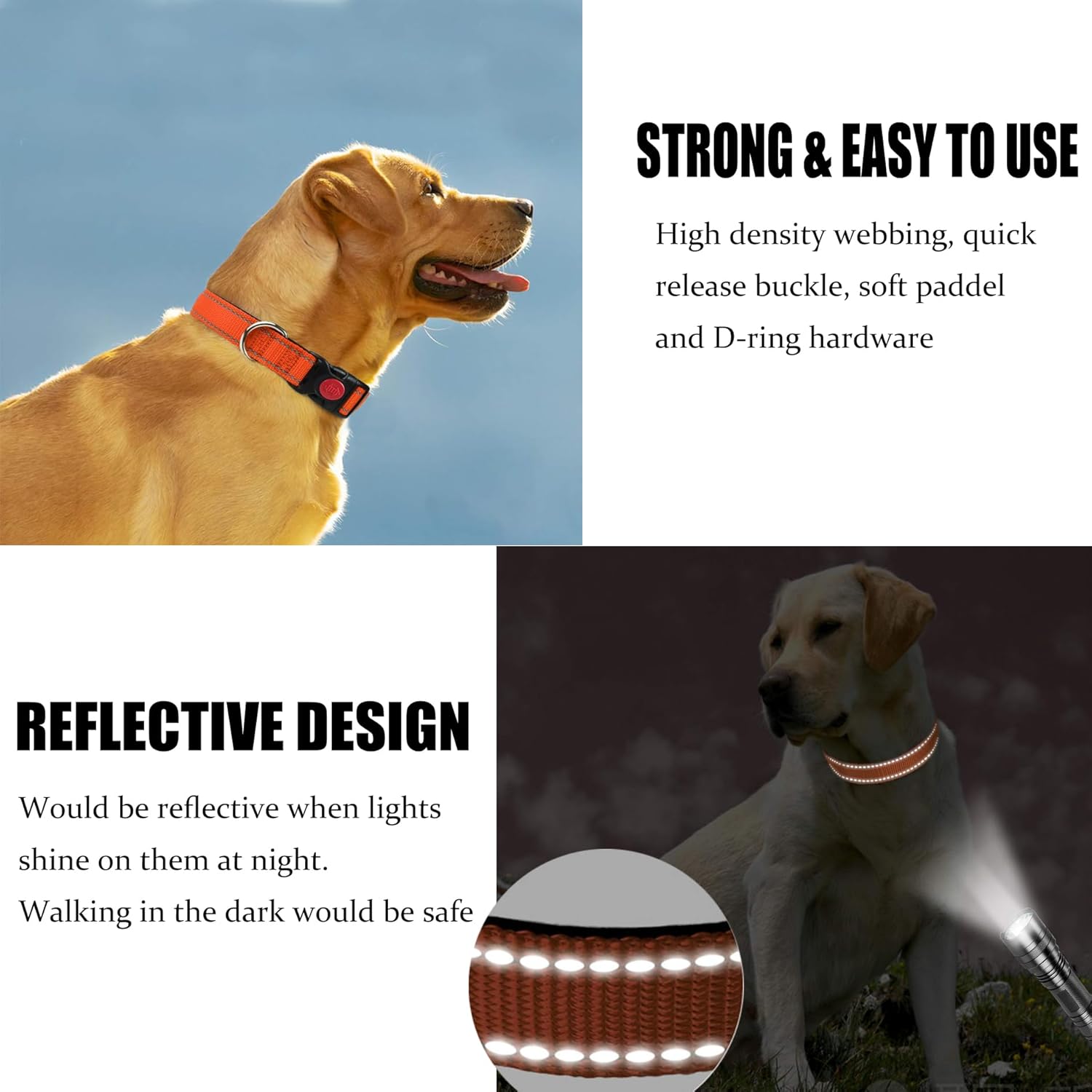 Detalle 2 de Reflective Padded Neoprene Dog Collar with Quick Release Buckle (Orange, L)
