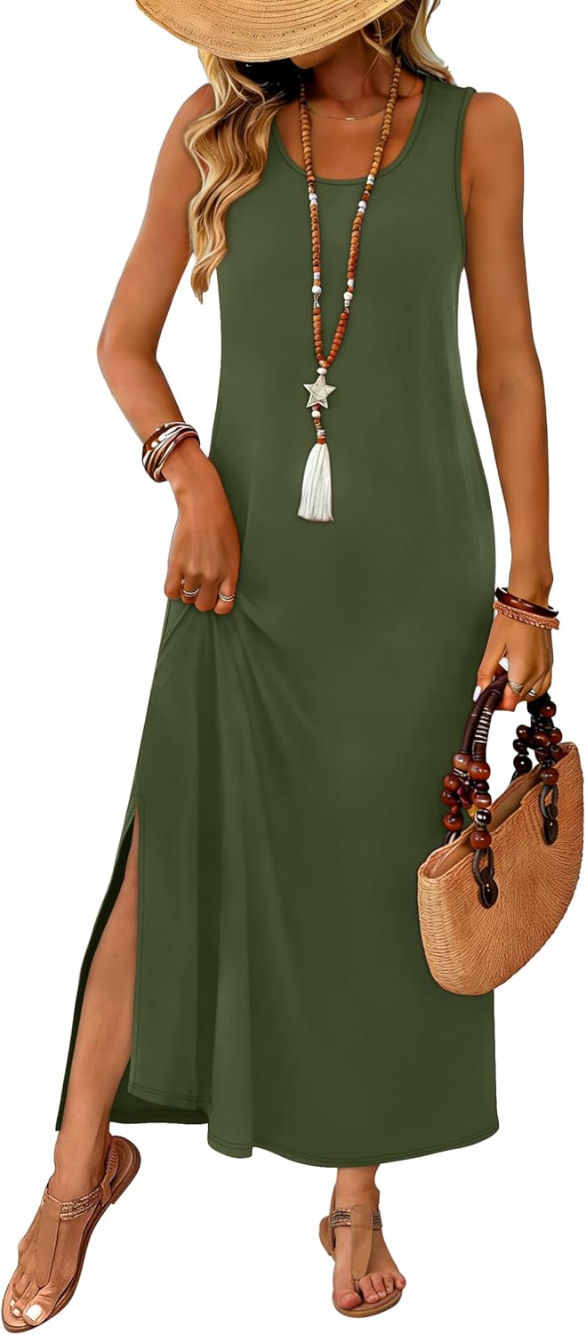 Thumbnail 6 de WIHOLL Maxi Dress for Summer Vacations: Sleeveless Sundress with Pockets & Side Slit (S–3XL)