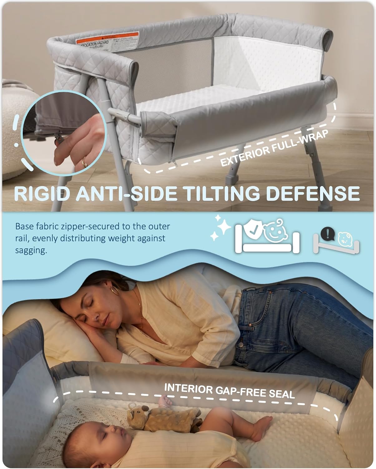 Detalle 2 de BEKA 2-in-1 Bassinet Bedside Sleeper with Adjustable Height and Mesh Sides