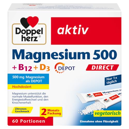 Detalle de Doppelherz Magnesium 500 + B12 + D3 DIRECT mit DEPOT-Funktion – Hochdosierte Mikropellets mit Zitronengeschmack