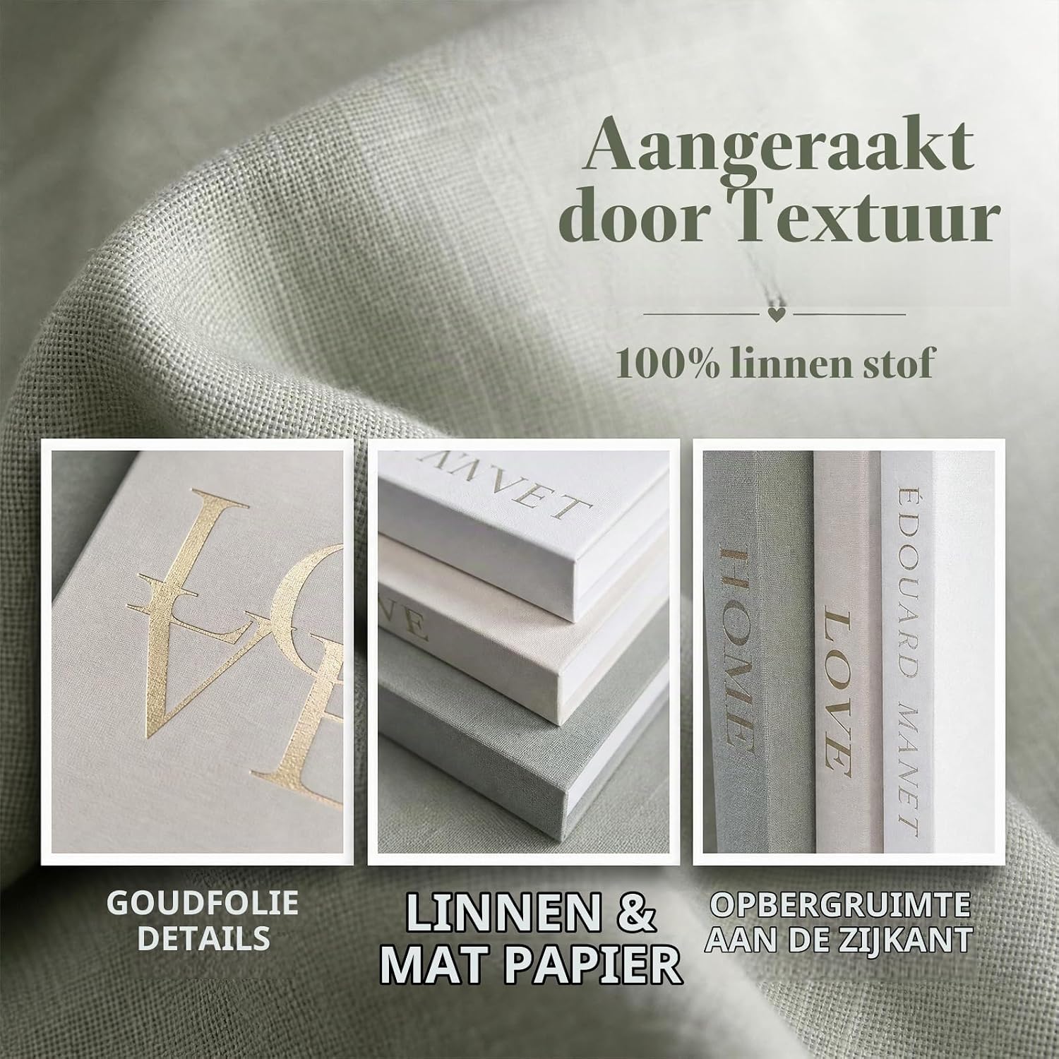Thumbnail 2 de ZORVENIX Decorative Books: set van 3 decoratieve opbergboeken met linnenstructuur