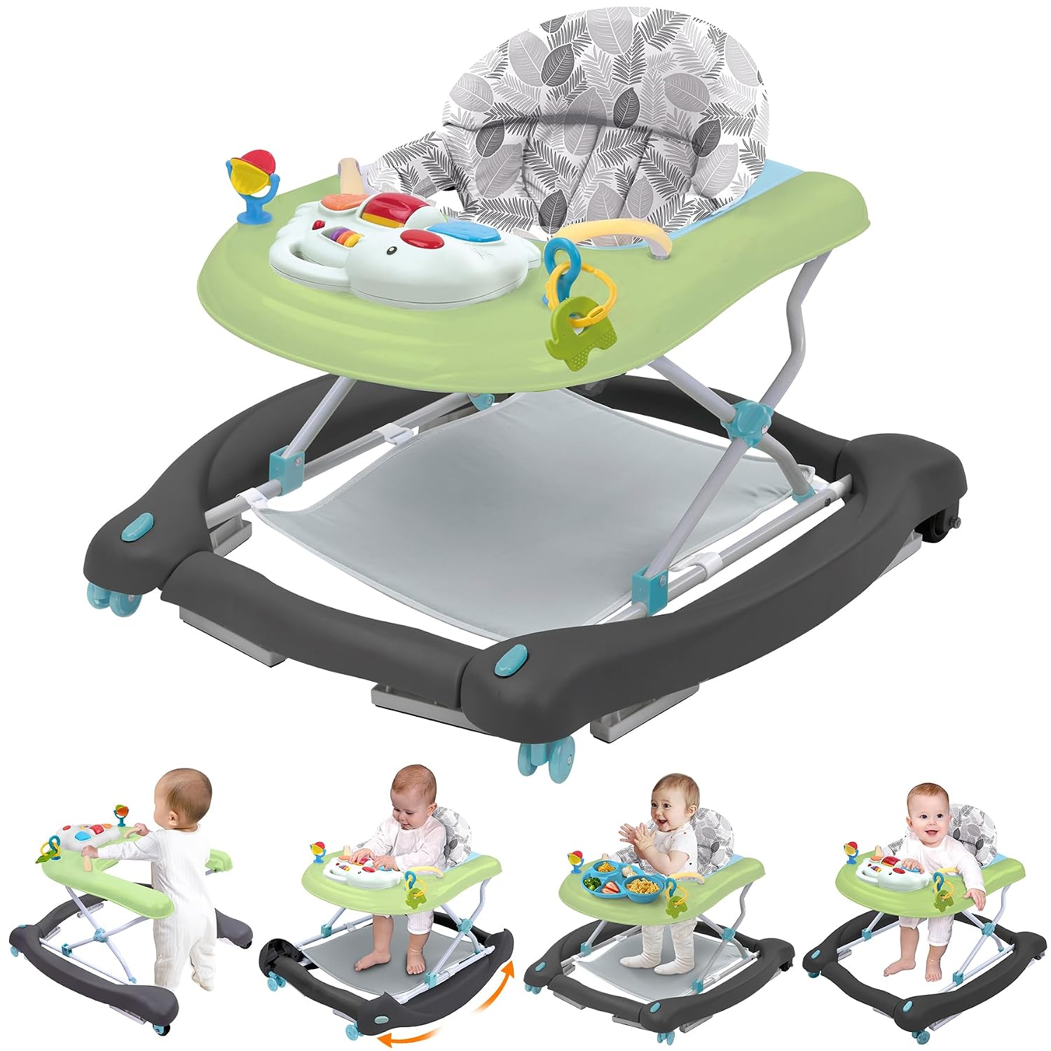 Detalle de Pawtong 5-in-1 Baby Walker in Green with 3-Position Height Adjustment