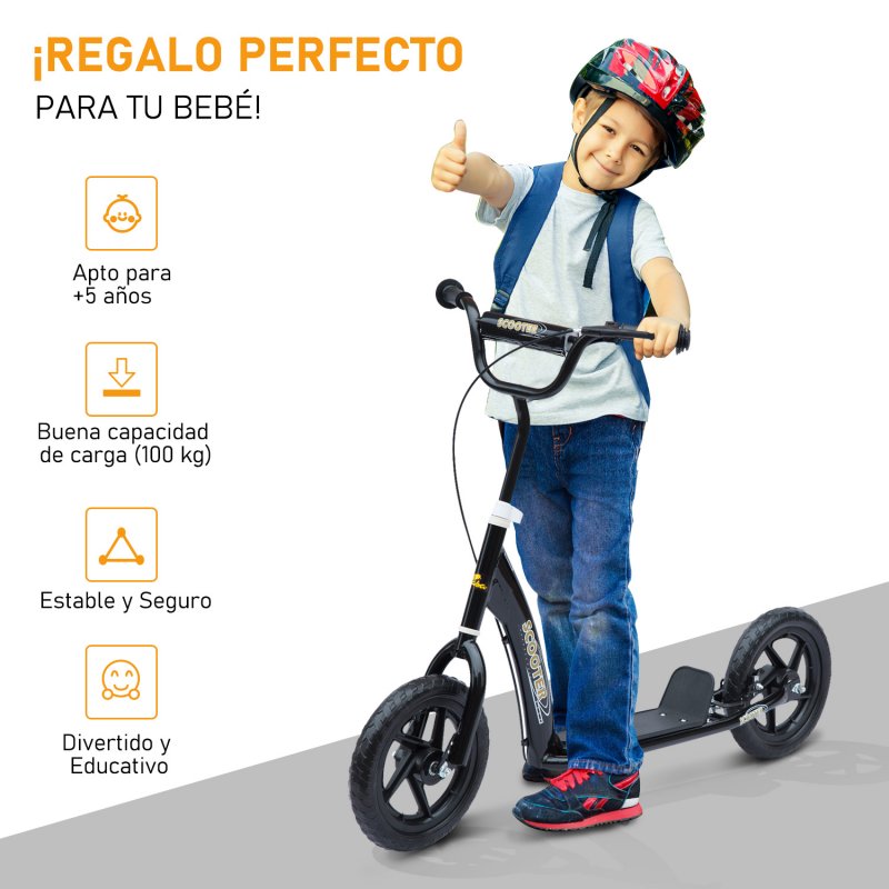 Detalle de Homcom Scooter Patinete con Freno y Manillar Ajustable Negro