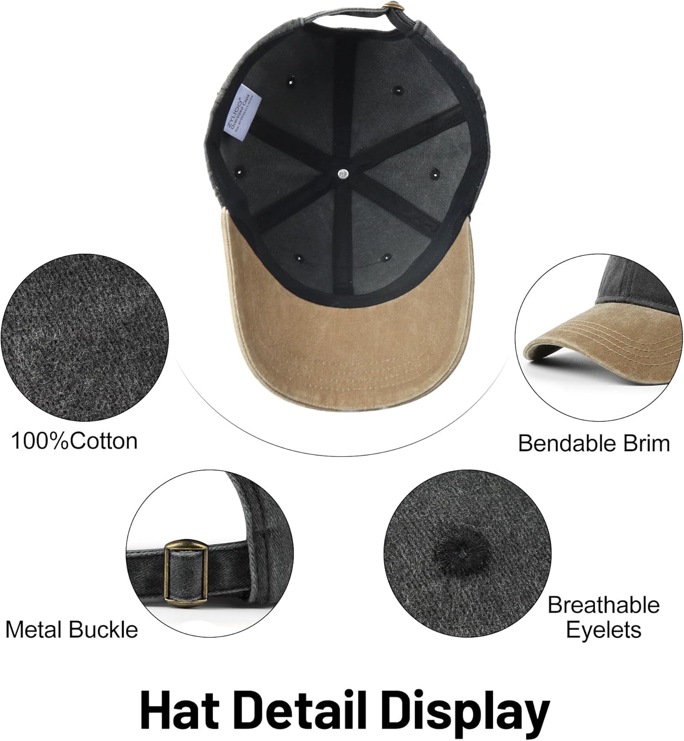 Thumbnail 2 de Zylioo XL/XXL Washed Cotton Baseball Cap for Big Heads (XXL/XL) – Roomier Crown, Adjustable Back