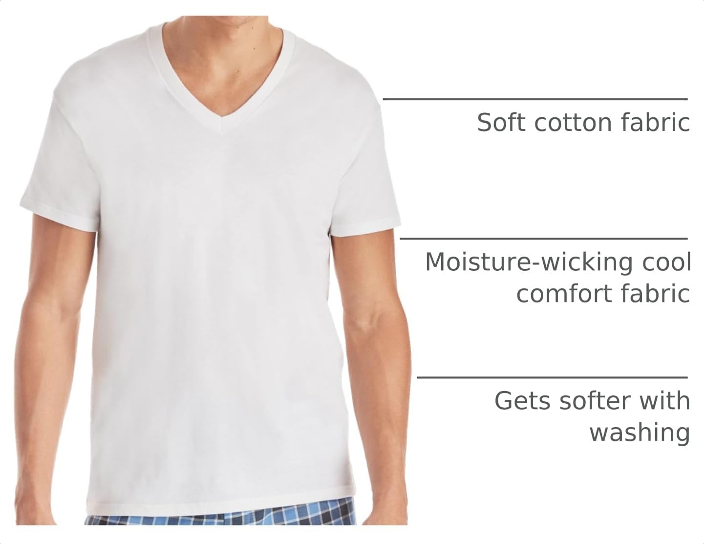 Detalle 2 de Hanes Men's Undershirts T-Shirt Pack: V-Neck Cotton Tees with Moisture-Wicking and Odor Control