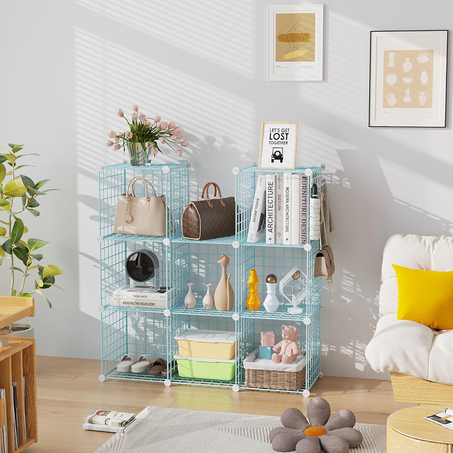 Thumbnail 5 de C&AHOME UWCS3008B 8-Cube Metal Wire Storage Organizer, Blue Modular Shelves