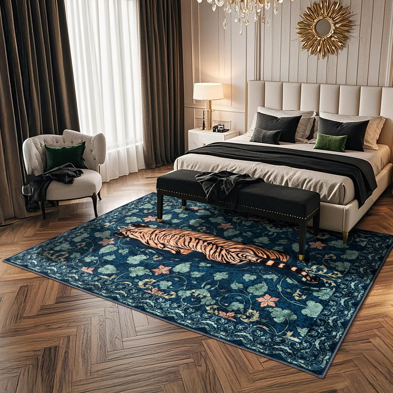 Detalle de TUKDAK Waschbarer Teppich 120×180 cm Grün – weicher Short-Flair mit rutschfester Rückseite