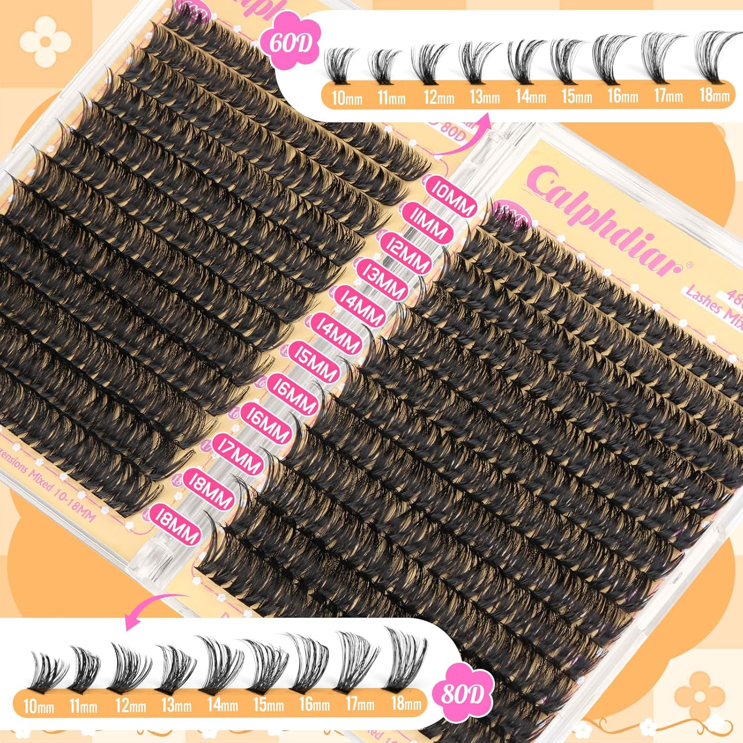 Detalle 2 de calphdiar Lashes Clusters 60D+80D Thick Eyelash Clusters – 480Pcs Wispy DIY Extensions