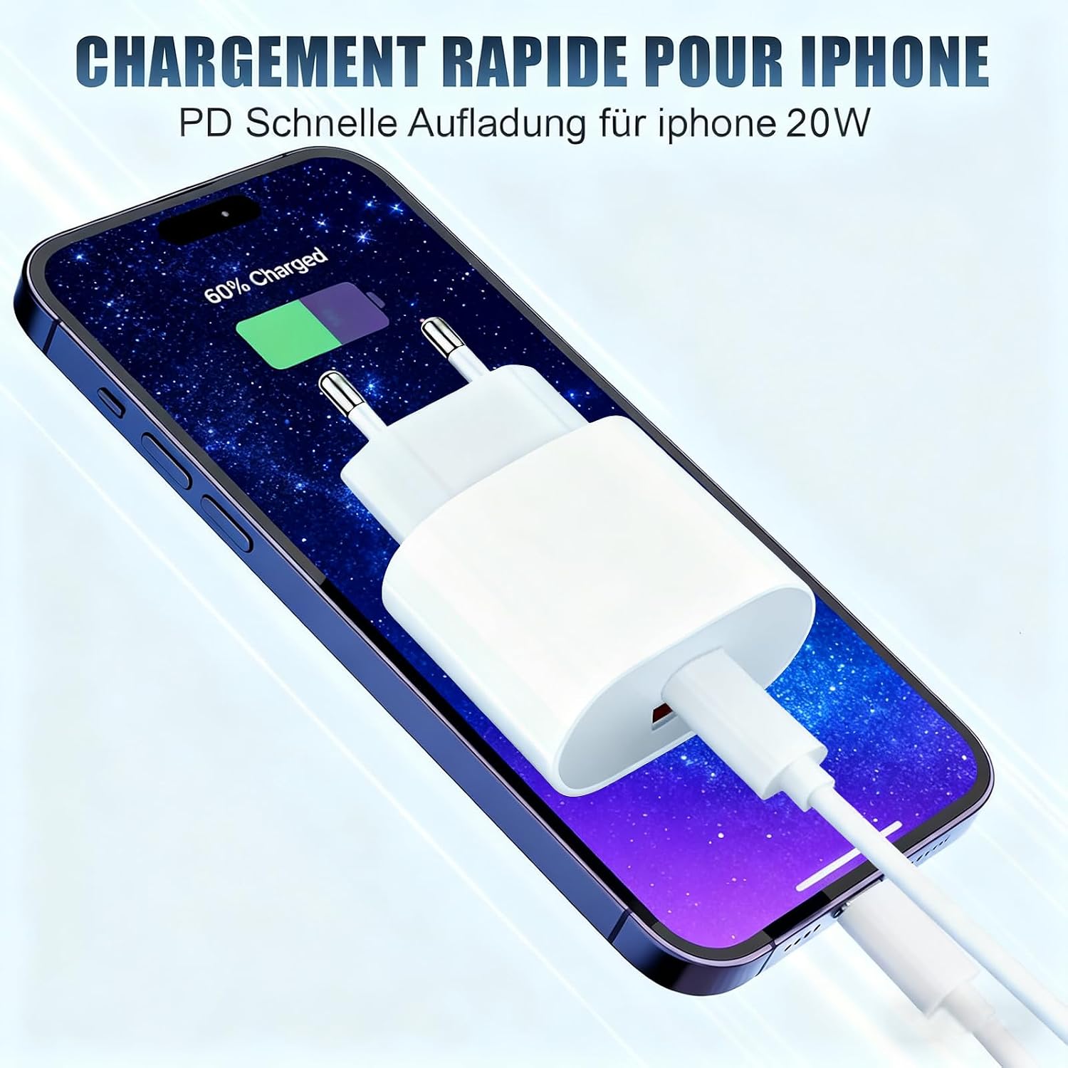 Detalle 2 de Caricatore USB-C 25W con Cavo 2m e Due Porte: Ricarica Veloce per iPhone, Samsung e Oltre