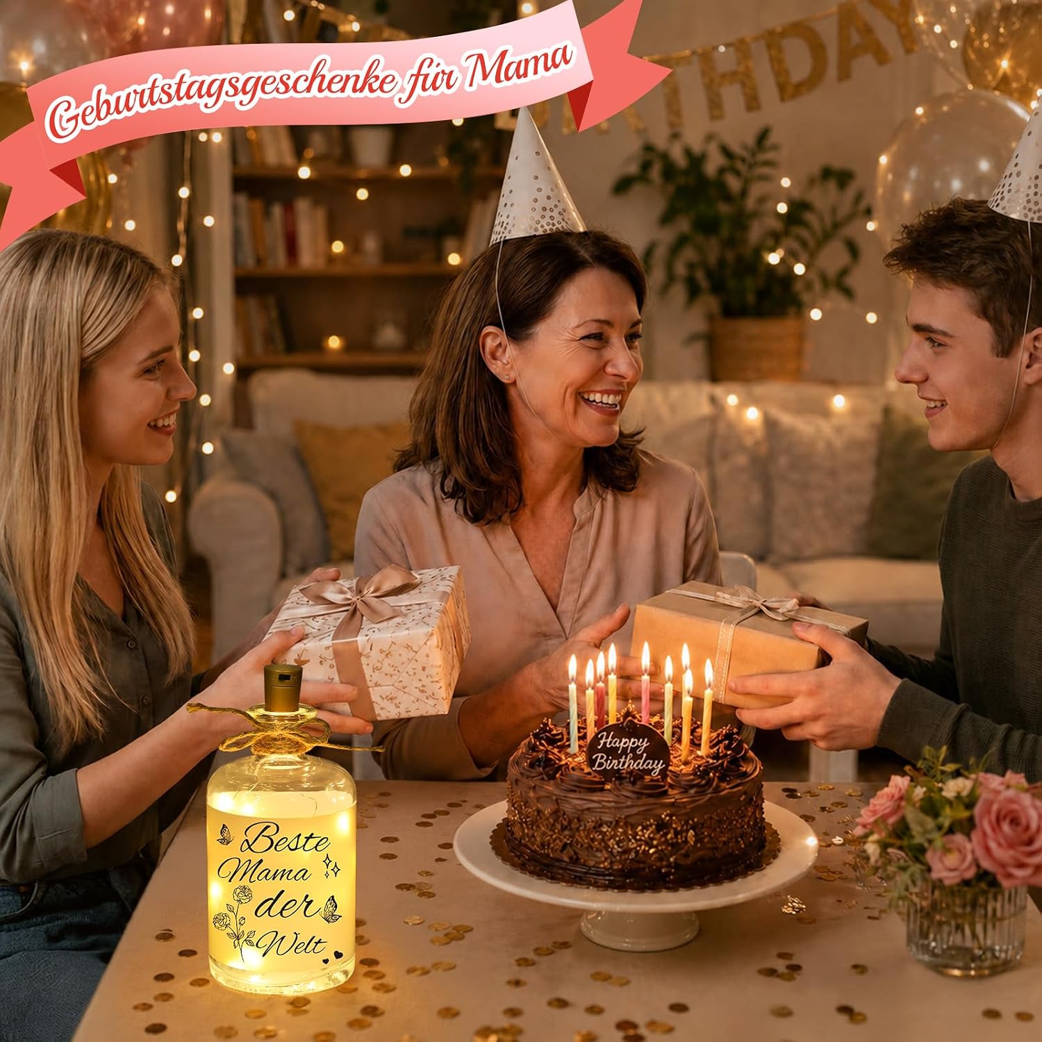 Detalle de Linkax Muttertagsgeschenk LED-Flaschenlicht „Beste Mama der Welt“