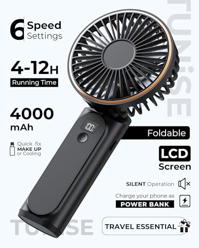 Detalle de TUNISE Handheld Fan Rechargeable: Portable 4000mAh Fan with LED Display and 6 Speeds