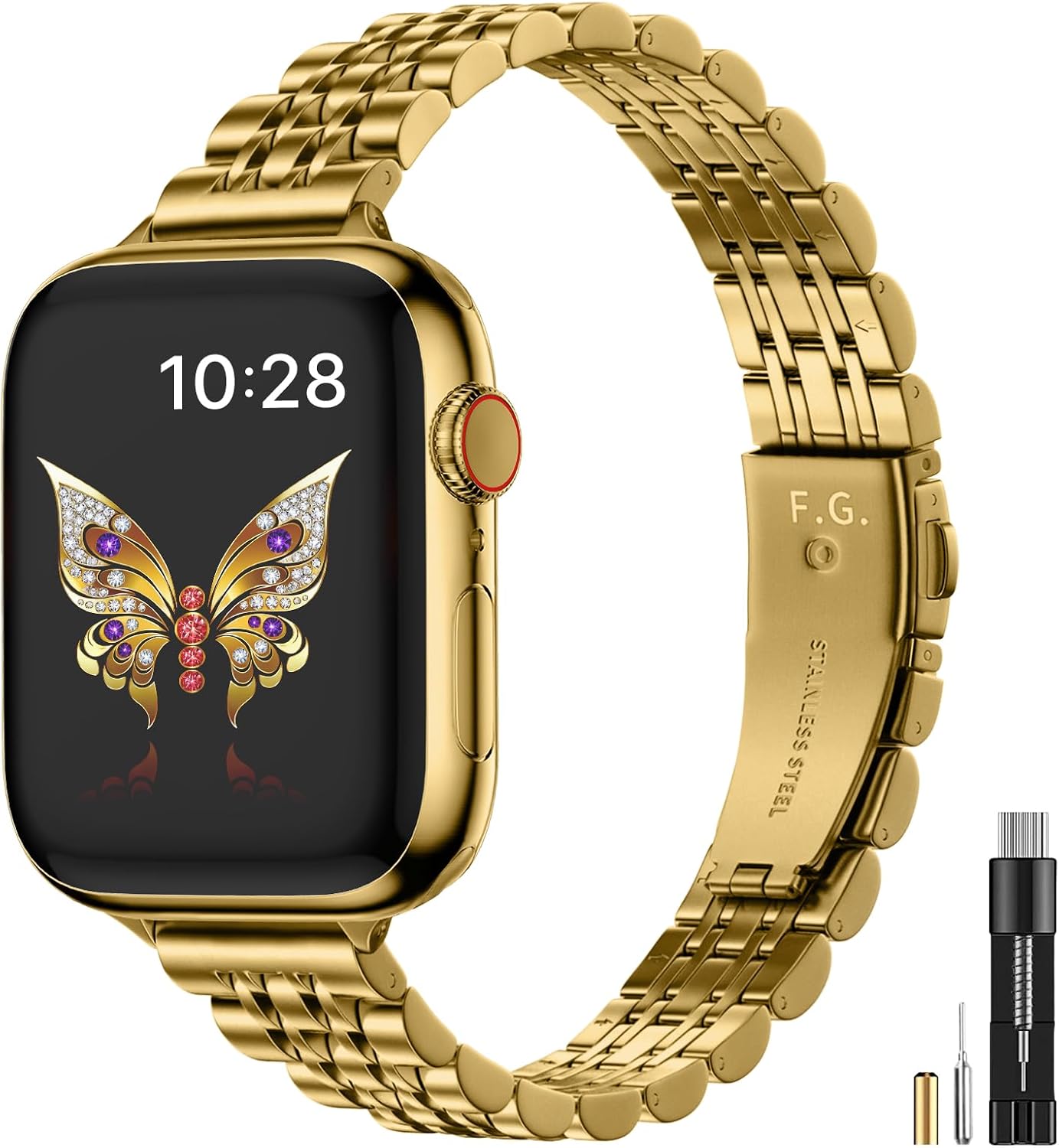 Detalle de Fullmosa Slim Metal Straps (Gold) for Apple Watch 46mm–49mm – 7-link stainless steel band