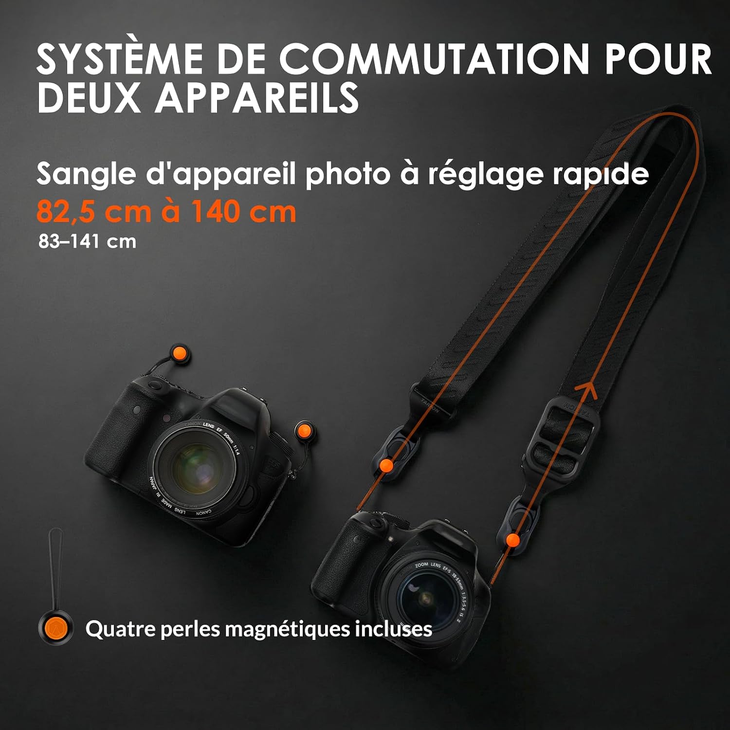 Detalle 2 de TARION Sangle d’appareil photo à attache rapide magnétique (4 aimants, sangle réglable)