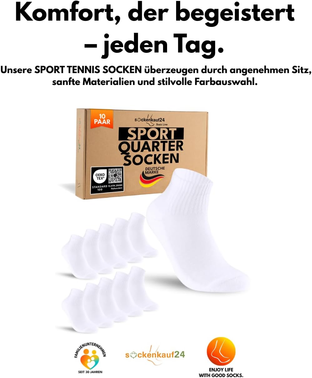 Thumbnail 5 de sockenkauf24 10 Paar kurze Sportsocken (Quarter) – atmungsaktive Tennissocken aus Baumwolle für Damen & Herren