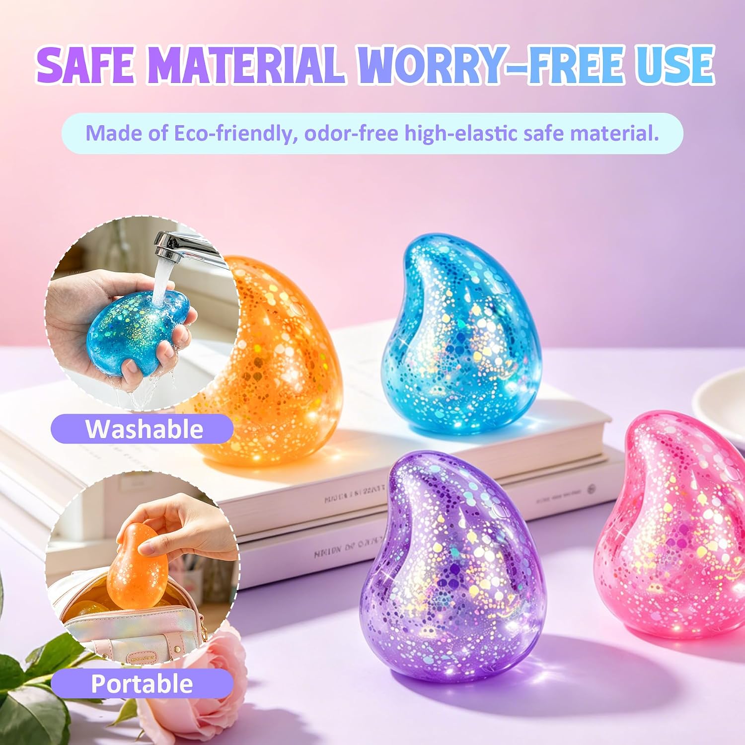 Detalle de Gucbbaui Water Drop-Purple Stress Ball, 2.4-Inch Textured Glitter Fidget Toy